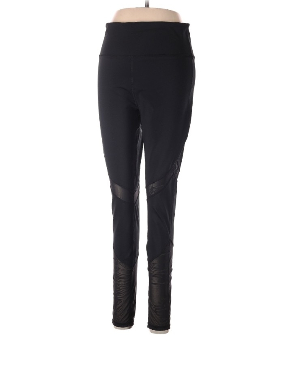 JustFab Black High-Rise Leggings with Mesh & Faux-Leather Panels